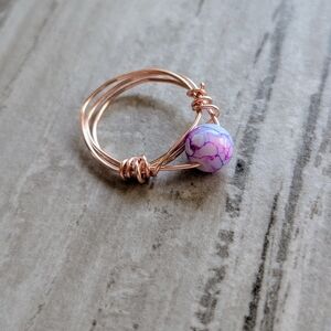 Elegant Rose Gold And Purple Wire Wrapped Ring